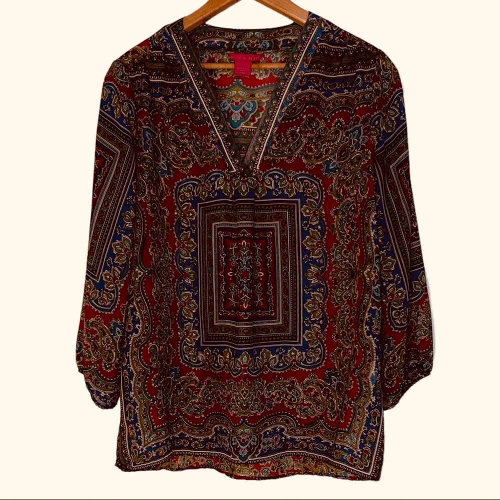 Sunny Leigh Women's Small Fall/Winter Colors Tunic Blouse Sheer Boho